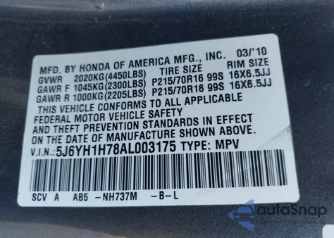 2010 Honda Element Ex from USA, damaged, VIN 5J6YH1H78AL003175
